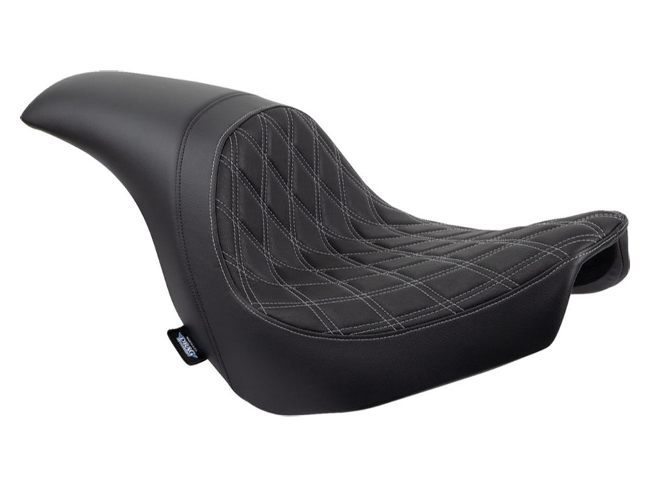 Performance Predator Dual Seat with Silver Double Diamond Lattice Stitch. Fits Sport Glide & Low Rider 2018up, Low Rider S 2020up & Low Rider ST 2022up