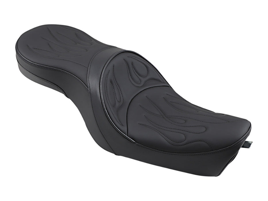 Low Profile Dual Touring Seat with Flame Stitch. Fits Sportster 2004-2021