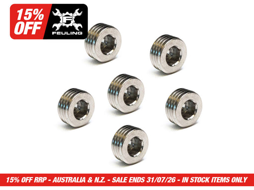 'Short' Motor Case Drain Plug - Pack 6. Fits Twin Cam 1999-2017 and Milwaukee-Eight 2017up.
