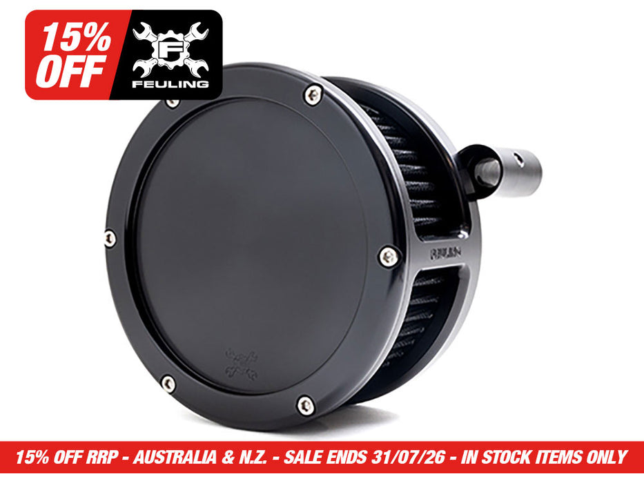BA Air Cleaner Kit - Black with Solid Cover. Fits Softail 2000-2015, Dyna 1999-2017, Touring 1999-2007 with CV Carb or Cable Operated Delphi EFI