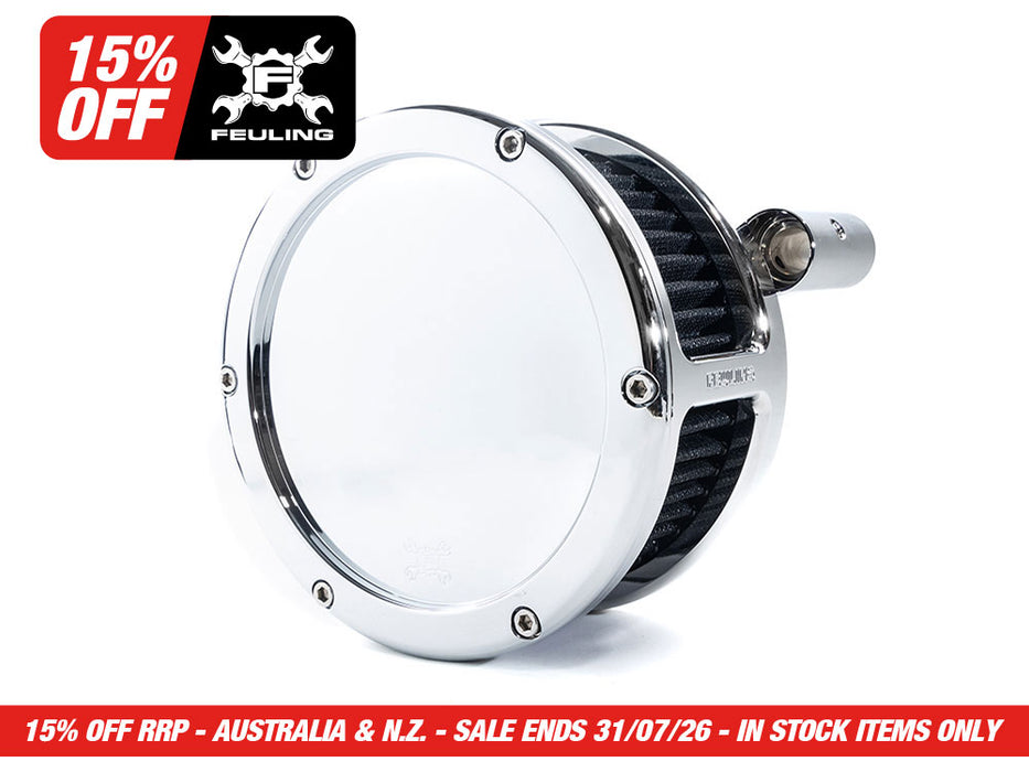 BA Air Cleaner Kit - Chrome with Solid Cover. Fits Softail 2000-2015, Dyna 1999-2017, Touring 1999-2007 with CV Carb or Cable Operated Delphi EFI