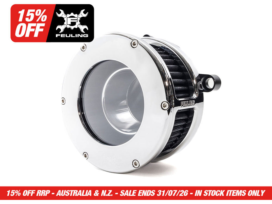 BA Air Cleaner Kit - Chrome with Clear Cover. Fits CVO Touring 2023up, Street Glide & Road Glide 2024up, Touring 2025up & Softail 2025up