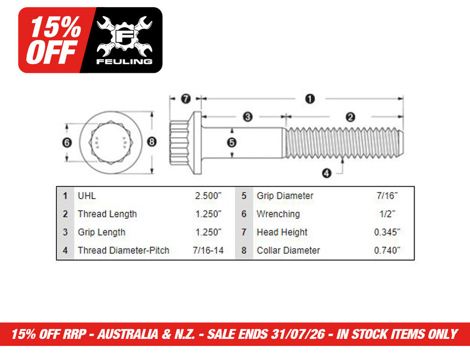 Rear Pulley Bolts - Black 12 Point ARP. 7/16in.-14 x 2.50in.