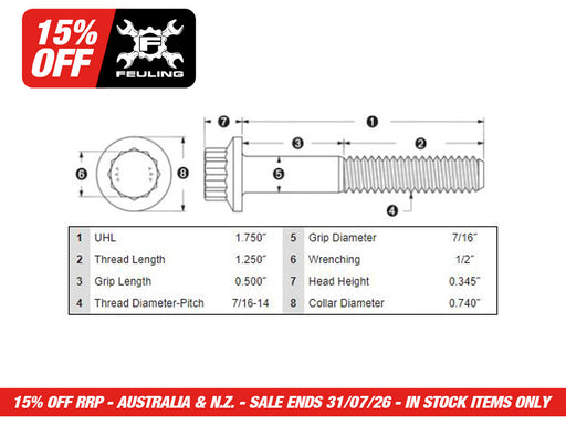 Rear Pulley Bolts - Stainless 12 Point ARP. 7/16in.-14 x 1.75in.