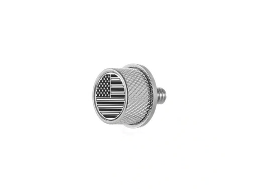 1/4in.-20 Knurled Seat Mount Screw - Stainless with American Flag. Fits H-D 1996up