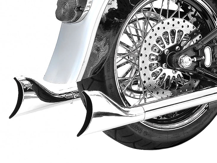 Freedom Performance Exhaust 33in. True Dual SharkTail Exhaust – Chrome. Fits Softail 1997-2006.