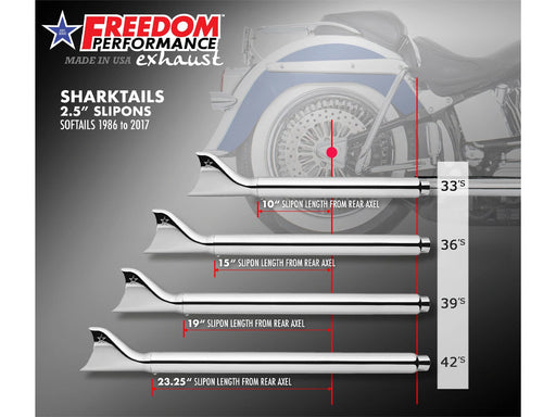 33in. True Dual SharkTail Exhaust - Chrome. Fits Softail 2007-2017.