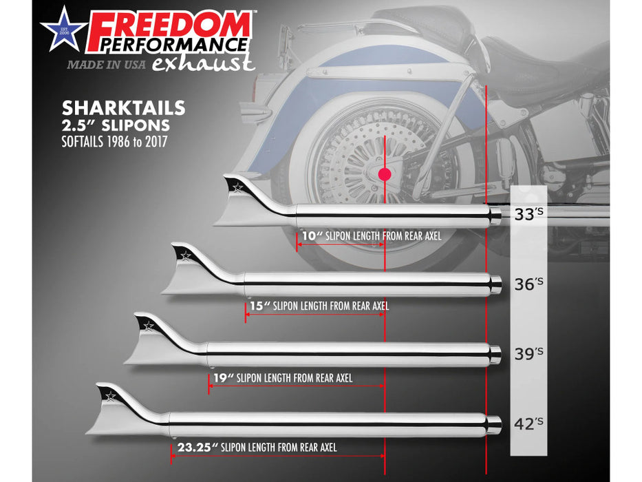 36in. True Dual SharkTail Exhaust - Chrome. Fits Softail 1997-2006.