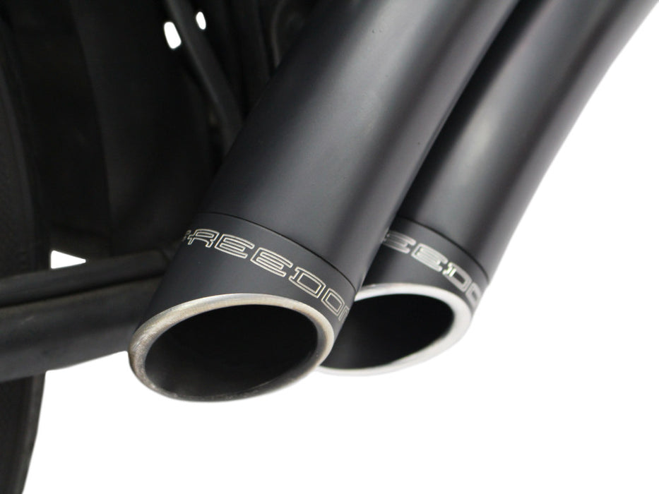 Sharp Curve Radius Exhaust - Black with Black End Caps. Fits Softail 1986-2017.