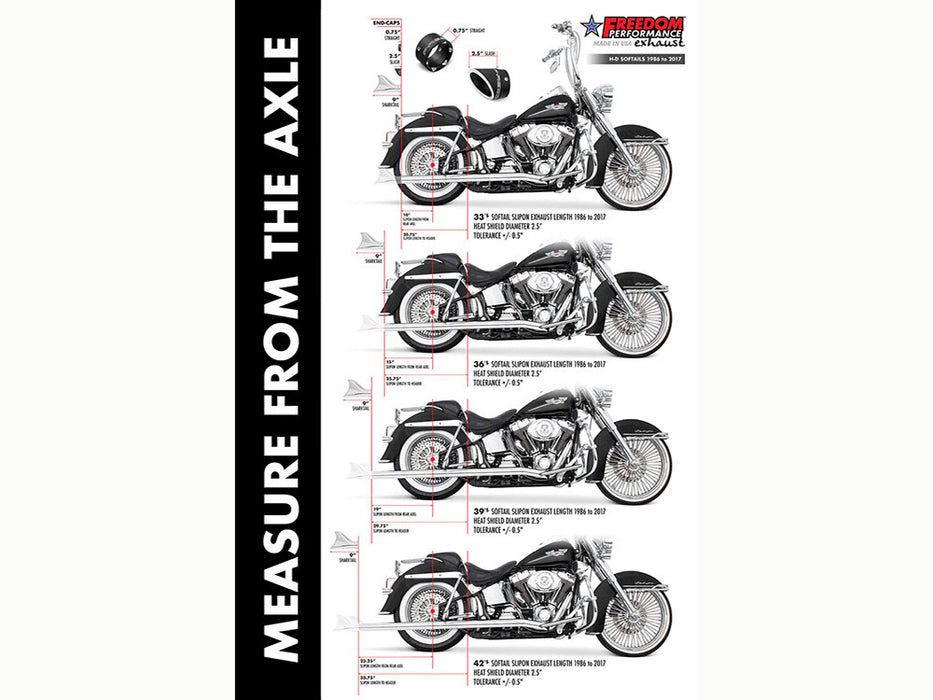 39in. True Dual SharkTail Exhaust - Chrome. Fits Softail 1997-2006