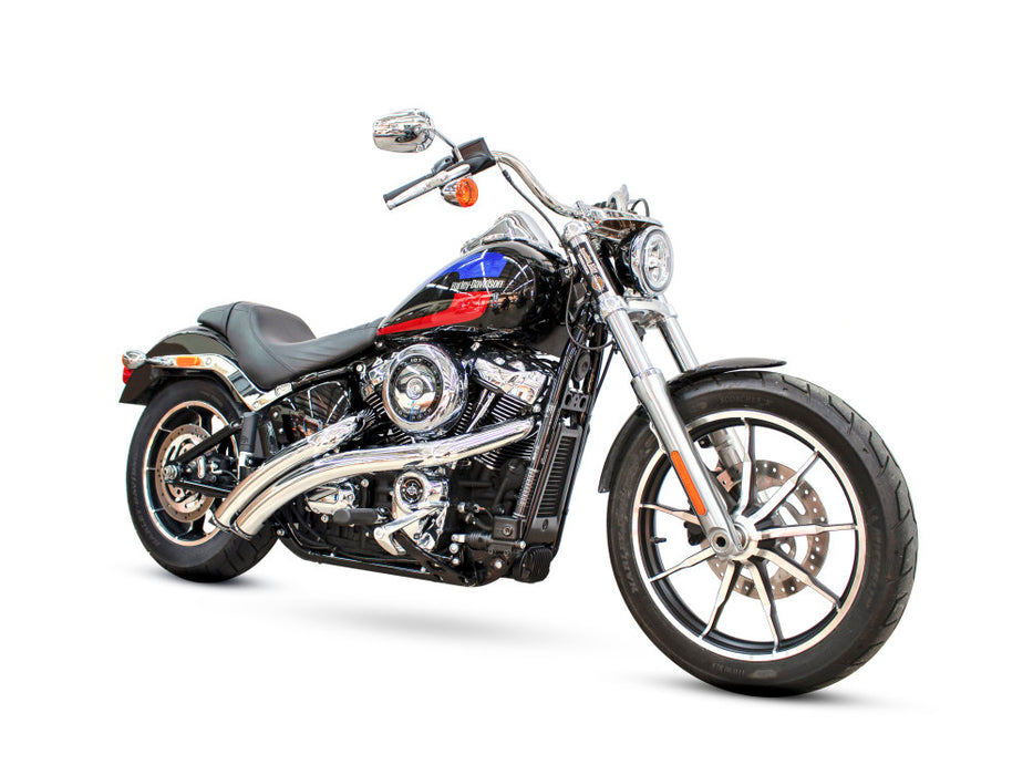 Radical Radius Exhaust - Chrome with Black End Caps. Fits Softail 2018up.