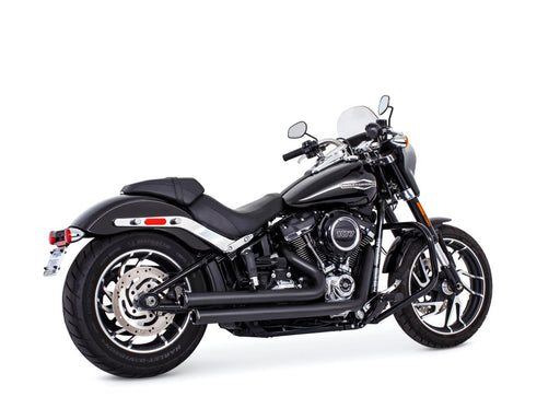 Independence Staggered Exhaust - Black with Black End Caps. Fits Softail 2018up.