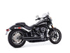 Independence Staggered Exhaust - Black with Chrome End Caps. Fits Softail 2018up with Non-240 Rear Tyre