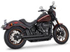 Independence Staggered Exhaust - Black with Chrome End Caps. Fits Softail 2018up with Non-240 Rear Tyre