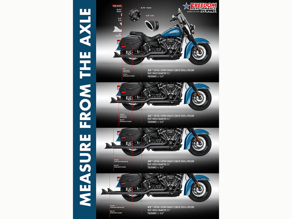 39in. True Dual SharkTail Exhaust - Black. Fits Softail 2018up.