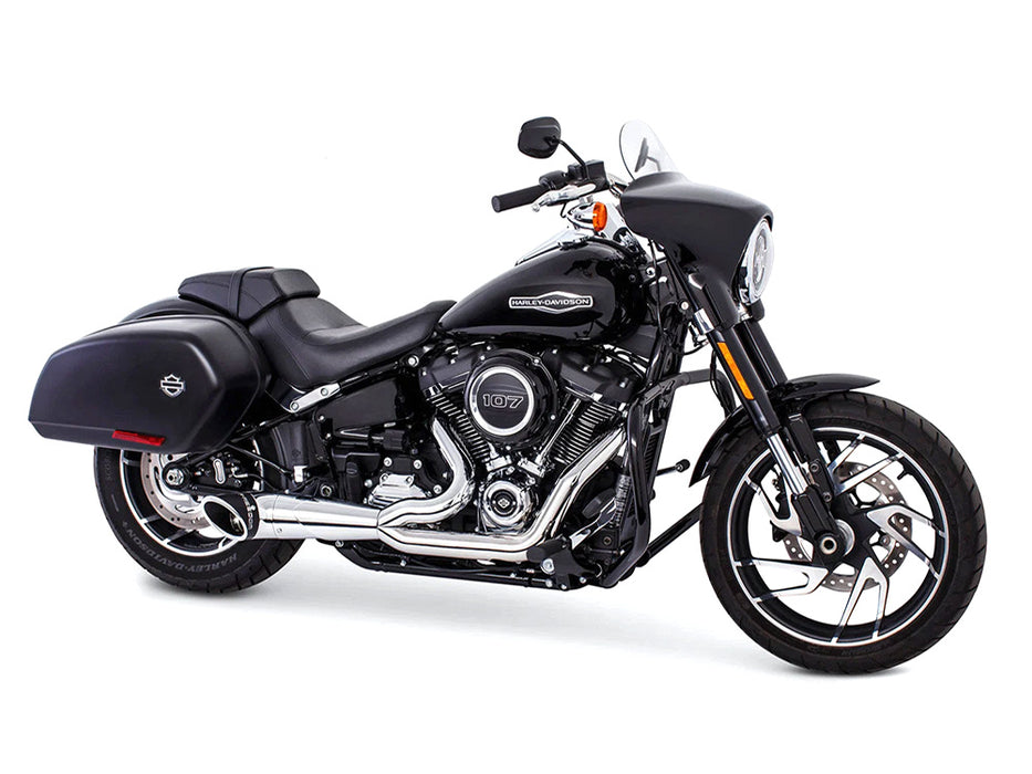 Turnout 2-into-1 Exhaust - Chrome with Black End Cap. Fits Softail 2018up with Non-240 Rear Tyre