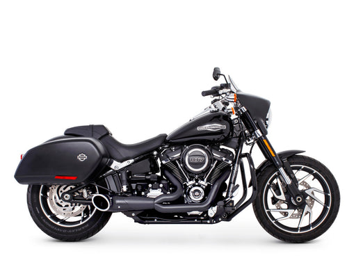 Turnout 2-into-1 Exhaust with Black Finish & Black End Cap. Fits Softail 2018up