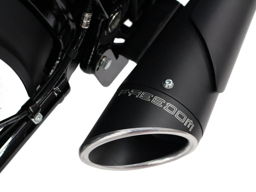 Combat Shorty 2-into-1 Exhaust - Black with Black End Cap. Fits Softail 2018up.