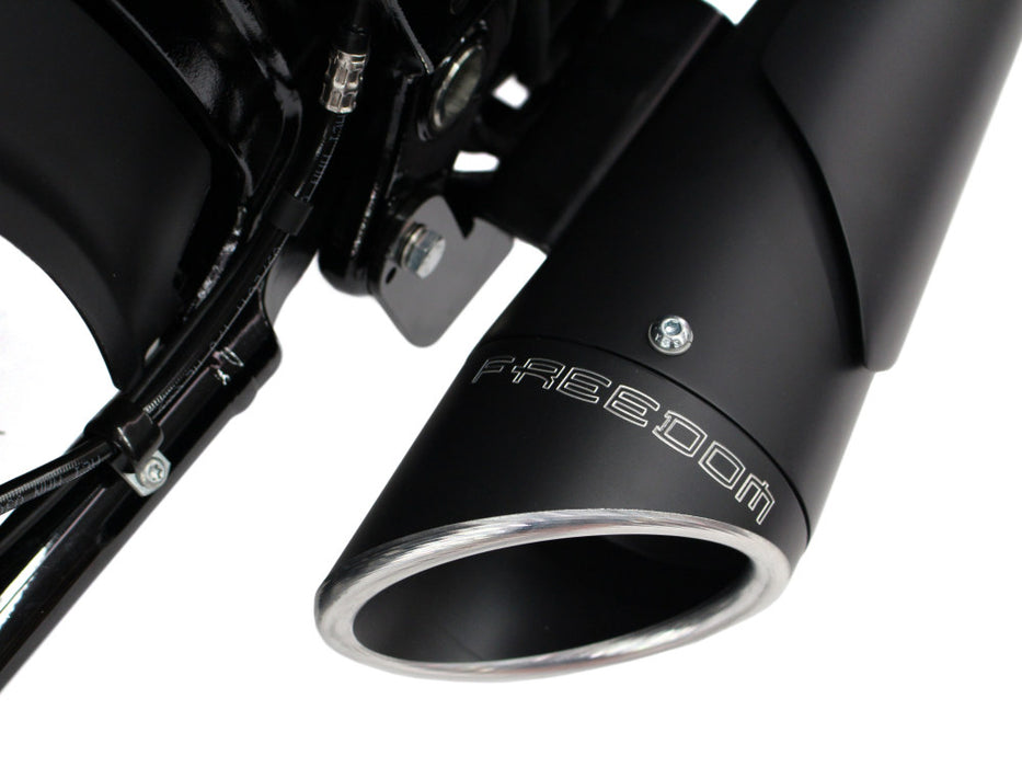 Combat Shorty 2-into-1 Exhaust - Black with Black End Cap. Fits Softail 2018up.