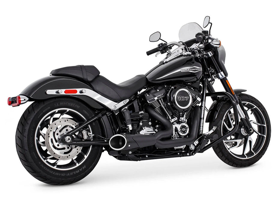 Combat Shorty 2-into-1 Exhaust - Black with Black End Cap. Fits Softail 2018up with Non-240 Rear Tyre