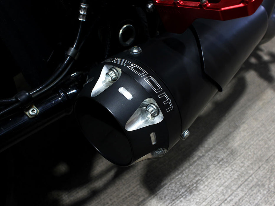American Outlaw Shorty 2-into-1 Exhaust - Black with Black End Cap. Fits Softail 2018up.
