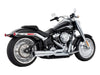 2-into-1 Two Step Exhaust - Chrome with Black End Cap. Fits Softail Breakout & Fatboy 2018up with 240 Tyre.