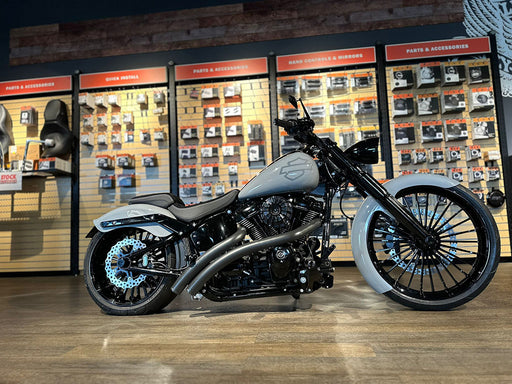 Radical Ground Pounder Exhaust - Black with Black Straight Cut End Caps. Fits Softail 2018up