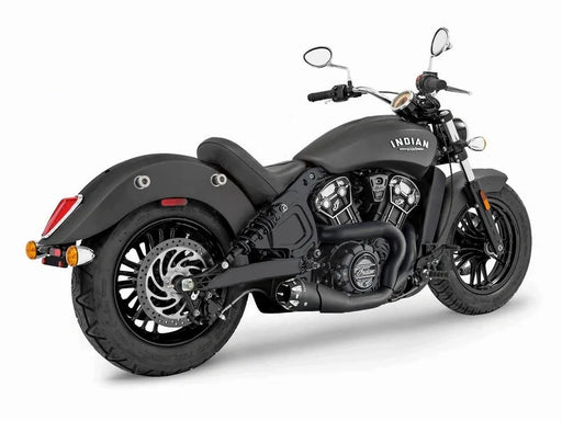 American Outlaw Shorty 2-into-1 Exhaust - Black with Black End Cap. Fits Indian Scout 2015-2024