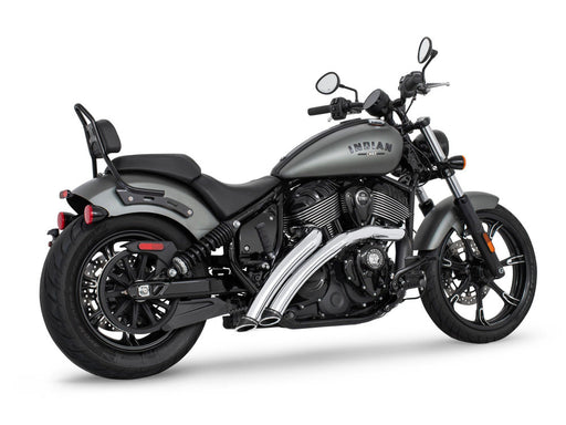 Radical Radius Exhaust - Chrome with Black End Caps. Fits Indian Cruiser 2022up