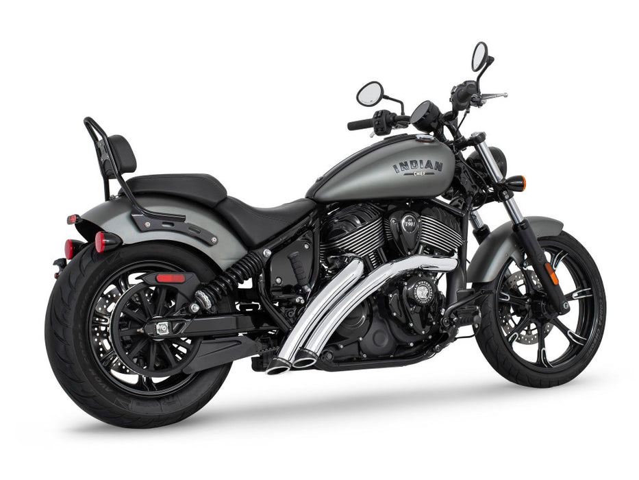 Radical Radius Exhaust - Chrome with Black End Caps. Fits Indian Cruiser 2022up