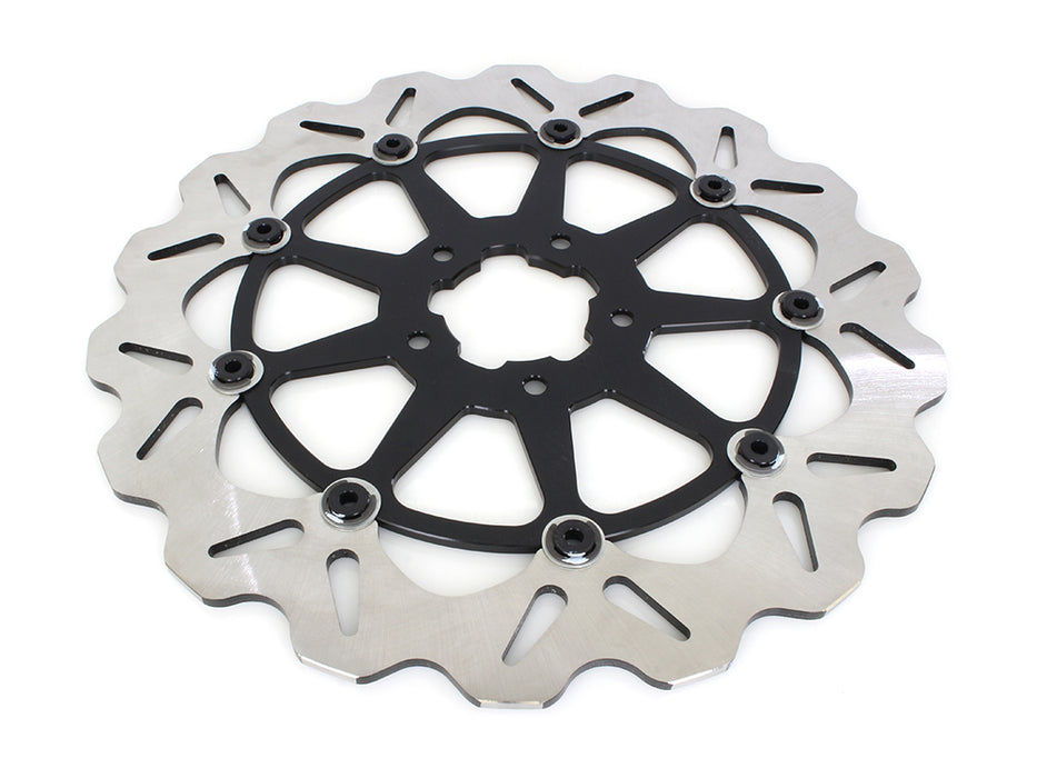13in. Front Wave Floating Disc Rotor with Black Carrier. Fits most Big Twin 2000up when Using Special 6 Piston Caliper.