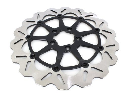 13in. Front Wave Floating Disc Rotor with Black Carrier. Fits most Big Twin 2000up when Using Special 6 Piston Caliper.