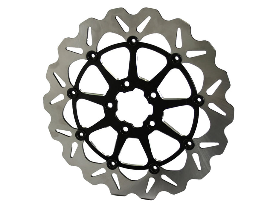 13in. Front Wave Floating Disc Rotor with Contrast Cut Carrier. Fits most Big Twin 2000up when Using Special 6 Piston Caliper.