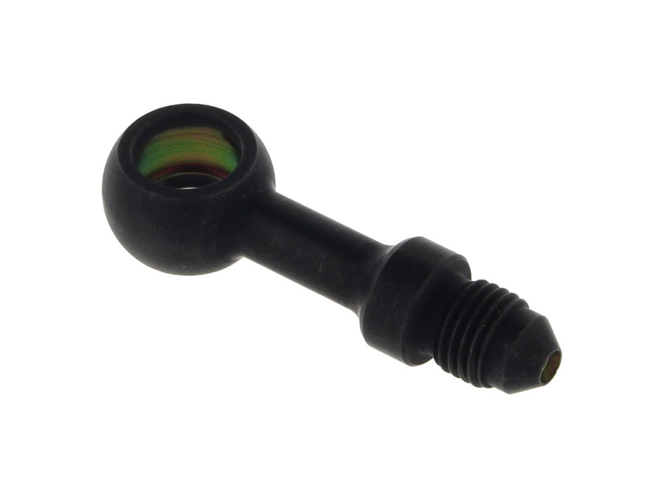 Black 3/8in. (10mm) ID, 180 Degree Straight Banjo - Male #3 End.