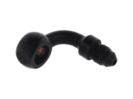 Black 3/8in. (10mm) ID, 90 Degree Banjo - Male #3 End.