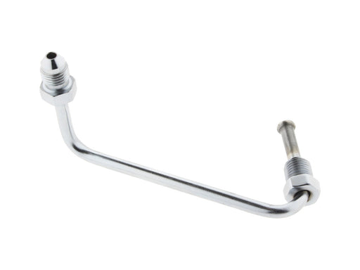 Brake Line S-Bend Adapter. Fits on the Front Triple Tree T-piece when using Braided Brake lines. AN3 Male x 3/8in.-24 Inverted Flare Male.