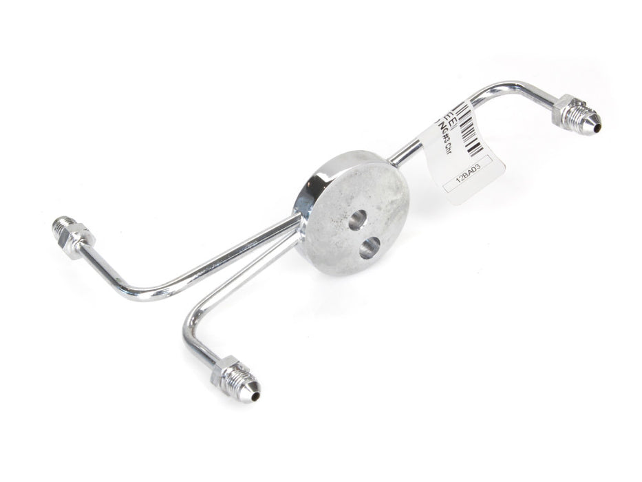 AN3 Front Dual Disc Brake Tee - Chrome. Fits Narrow Glide Front Ends with Dual Disc Rotors.