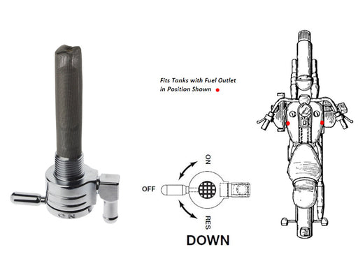 High-Flow Fuel Tap / Petcock with 3/8in. NPT Thread & 5/16in. Downward Facing Fuel Outlet - Chrome