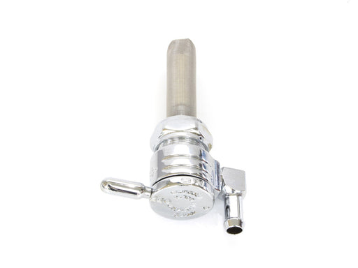 High-Flow Fuel Tap / Petcock with 22mm Thread & 5/16in. Downward Facing Fuel Outlet - Chrome. Fits Softail 1984-2006, Dyna 1991-2006, FXR 1982-1994, Touring 1988-2006, Sportster 1975-2006 & 4Spd Big Twin 1975-1986