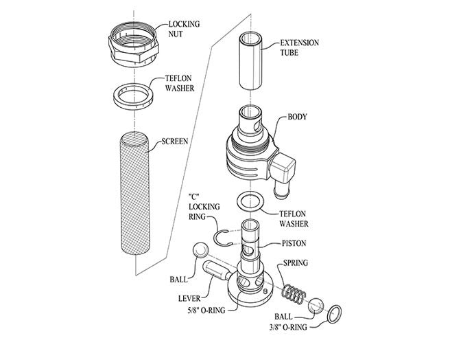 High-Flow Fuel Tap / Petcock with 22mm Thread & 5/16in. Forward Facing Fuel Outlet - Black. Fits Softail 1984-2006, Dyna 1991-2006, FXR 1982-1994, Touring 1988-2006, Sportster 1975-2006 & 4Spd Big Twin 1975-1986