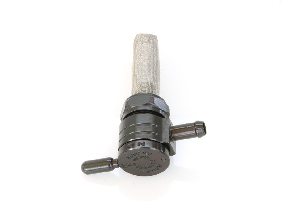 High-Flow Fuel Tap / Petcock with 22mm Thread & 5/16in. Inward Facing fuel Outlet - Black. Fits Softail 1984-2006, Dyna 1991-2006, FXR 1982-1994, Touring 1988-2006, Sportster 1975-2006 & 4Spd Big Twin 1975-1986