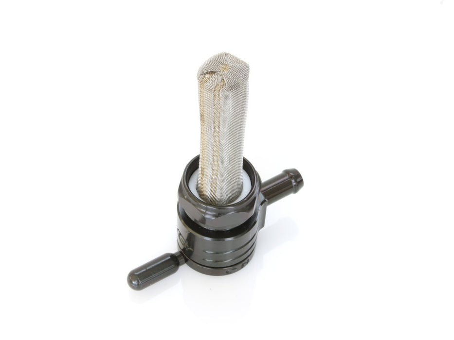 High-Flow Fuel Tap / Petcock with 22mm Thread & 5/16in. Inward Facing fuel Outlet - Black. Fits Softail 1984-2006, Dyna 1991-2006, FXR 1982-1994, Touring 1988-2006, Sportster 1975-2006 & 4Spd Big Twin 1975-1986