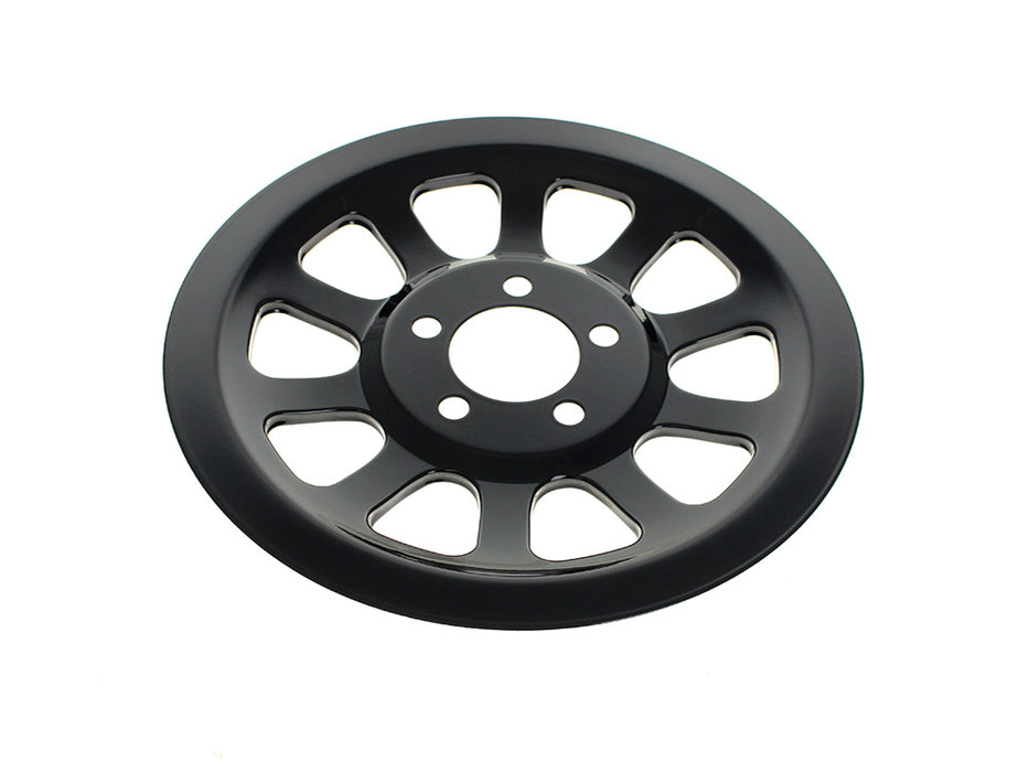 Rear Pulley Cover - Gloss Black. Fits Dyna 2006-2017 & Softail 2007up with 66 Teeth Rear Pulley