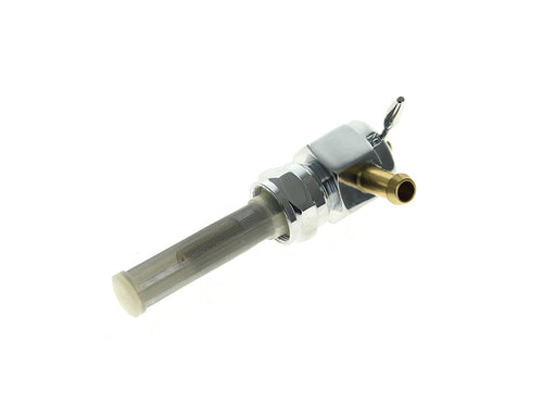 High-Flow Fuel Tap / Petcock with 22mm Thread, 5/16in. Forward Facing Fuel Outlet - Chrome. Fits Softail 1984-2006, Dyna 1991-2006, FXR 1982-1994, Touring 1988-2006, Sportster 1975-2006 & 4Spd Big Twin 1975-1986