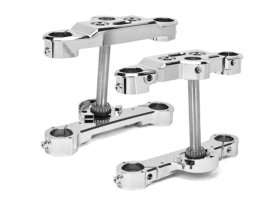 6 Degree Raked Triple Tree Kit - Chrome. Fits Fat Boy 2018up with 26in. Wheel Upgrade or Trike Conversion.