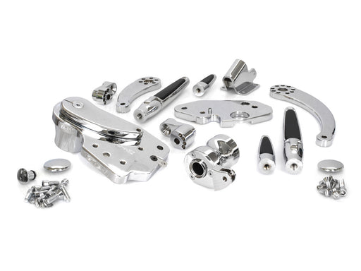 Standard Length Forward Controls with Folding Rubber Inlay Pegs - Chrome. Fits Touring 2014up including Trikes.