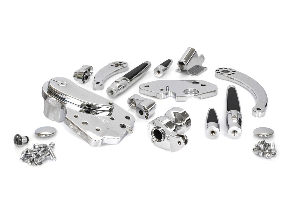 Standard Length Forward Controls with Folding Rubber Inlay Pegs - Chrome. Fits Touring 2014up including Trikes.