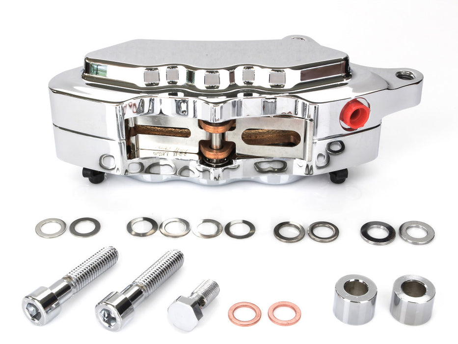 Left Hand Front 6 Piston Caliper - Chrome. Fits Softail 2015up, V-Rod 2006-2017 & Touring 2008up & Sportster 2014-2021