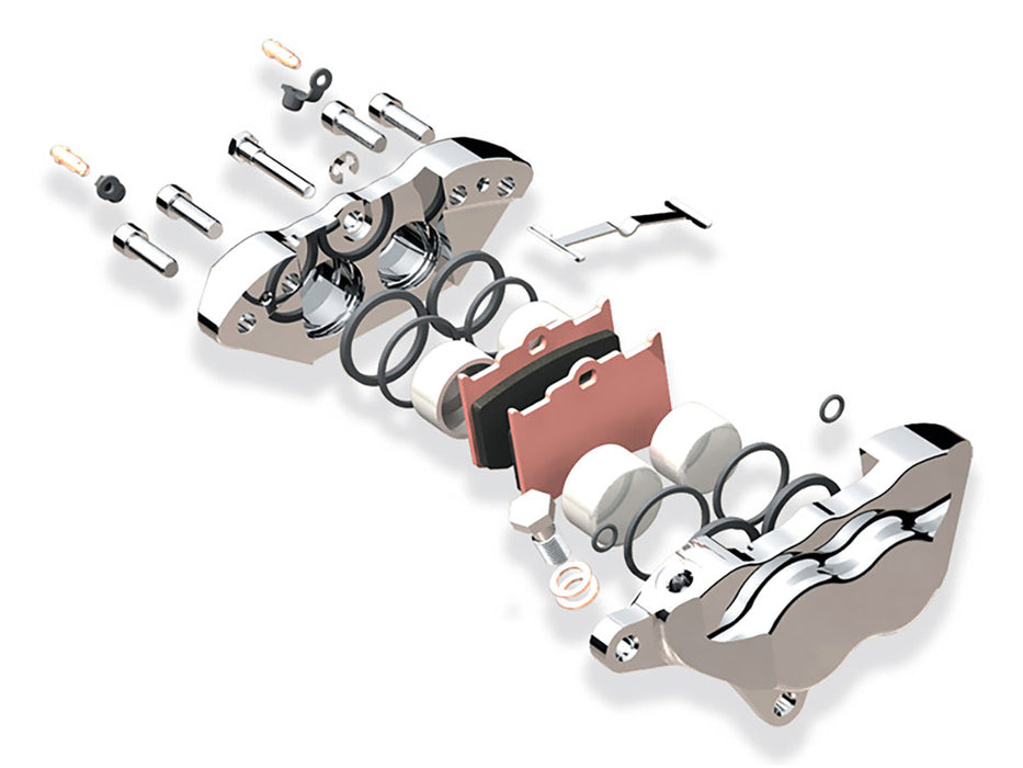 Front or Right Hand Rear 4 piston Caliper - Chrome. Fits Springer, FL 1973-1983 & FXWG 1980-1983.