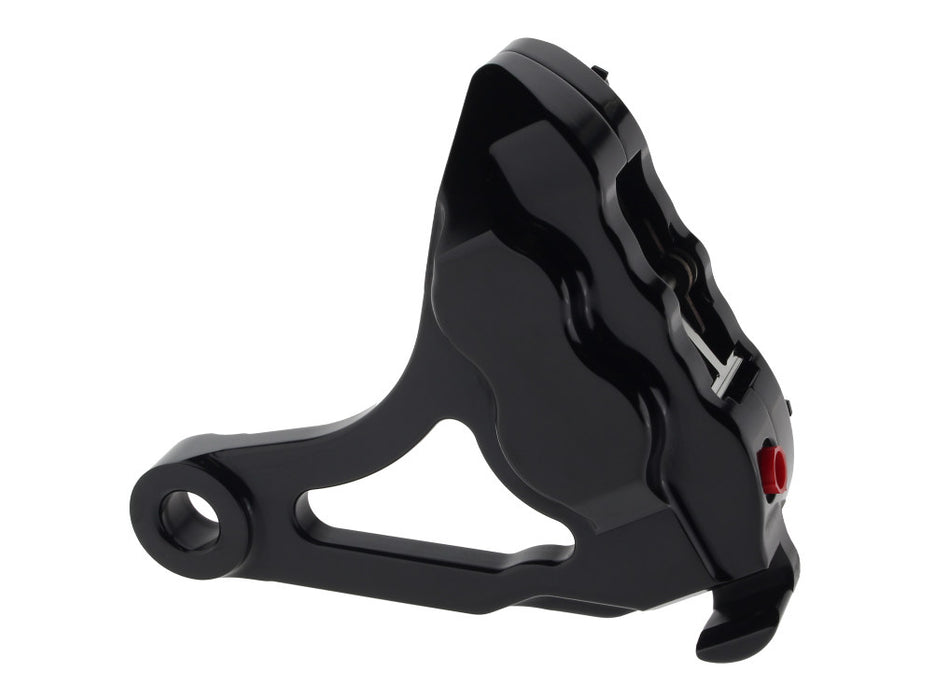 Right Hand Rear 4 Piston Caliper & Mounting Bracket - Black. Fits Softail 2000-2007.